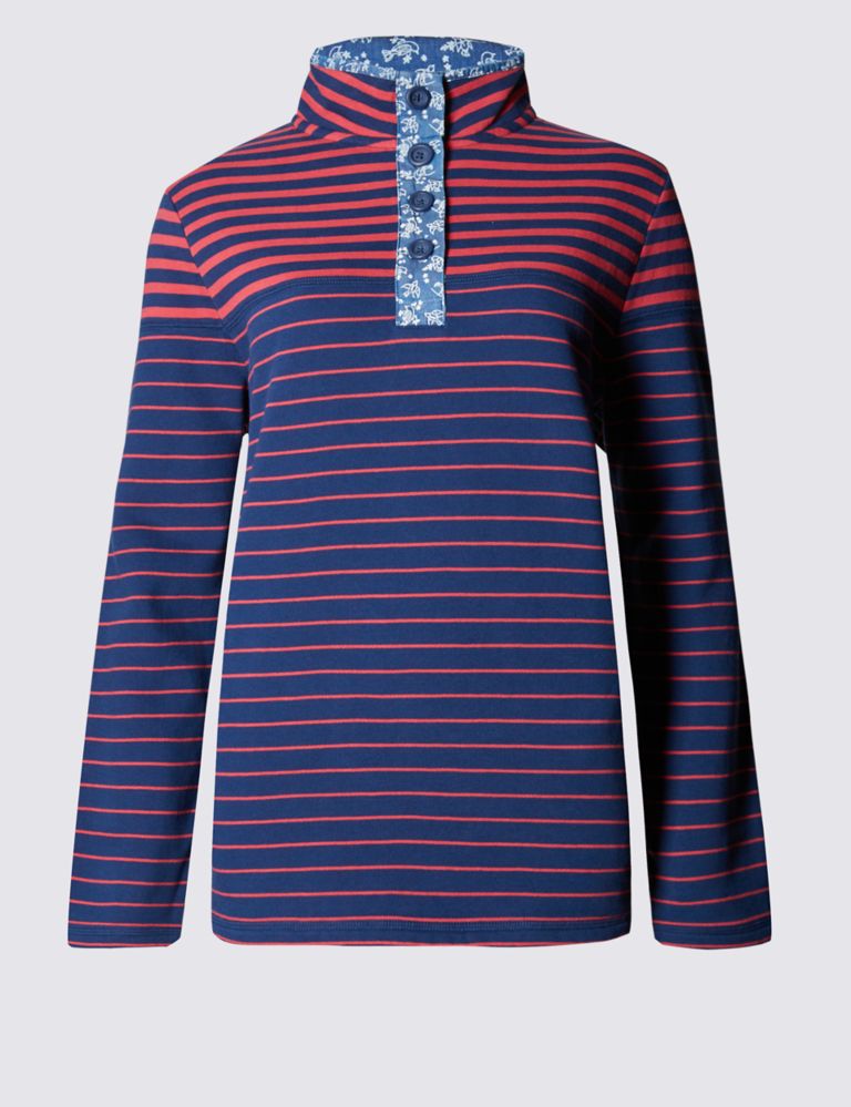 Cotton Rich Funnel Neck Striped Top 2 of 3