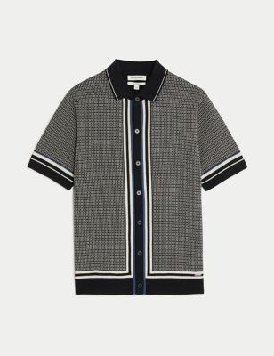 Cotton Rich Geometric Knitted Polo Shirt Image 2 of 8