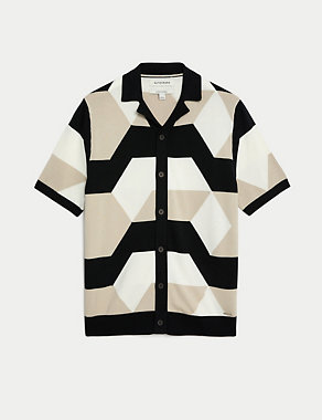 Cotton Rich Geometric Knitted Polo Shirt Image 2 of 6