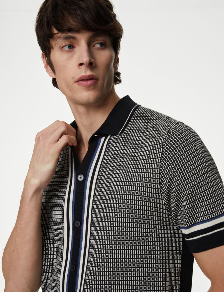 Cotton Rich Geometric Knitted Polo Shirt 4 of 8
