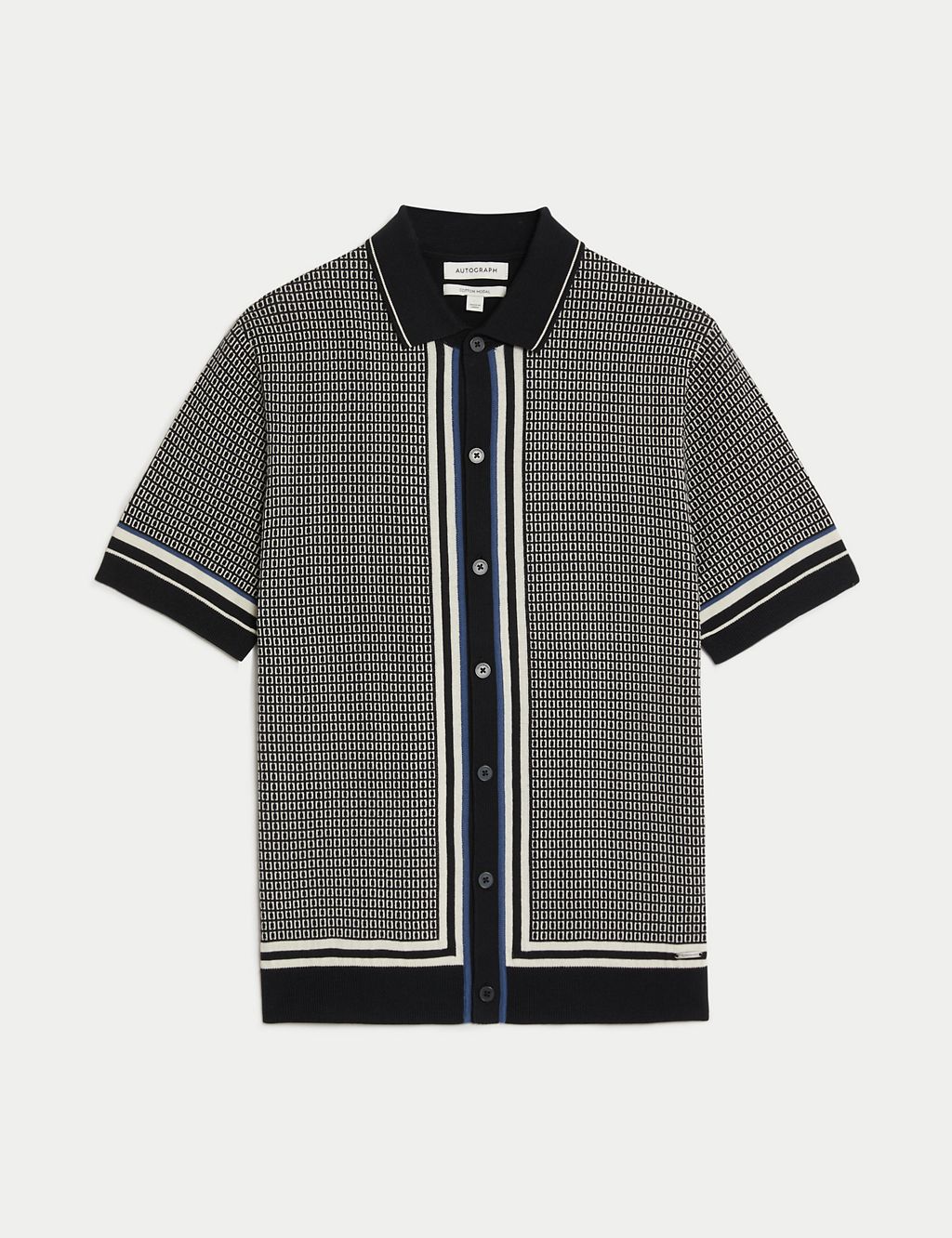 Cotton Rich Geometric Knitted Polo Shirt 1 of 8