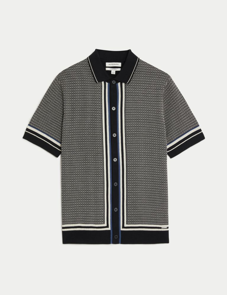 Cotton Rich Geometric Knitted Polo Shirt 3 of 8