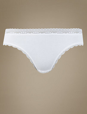 Cotton Rich Geometric Lace Waist Bikini Knickers Image 2 of 3