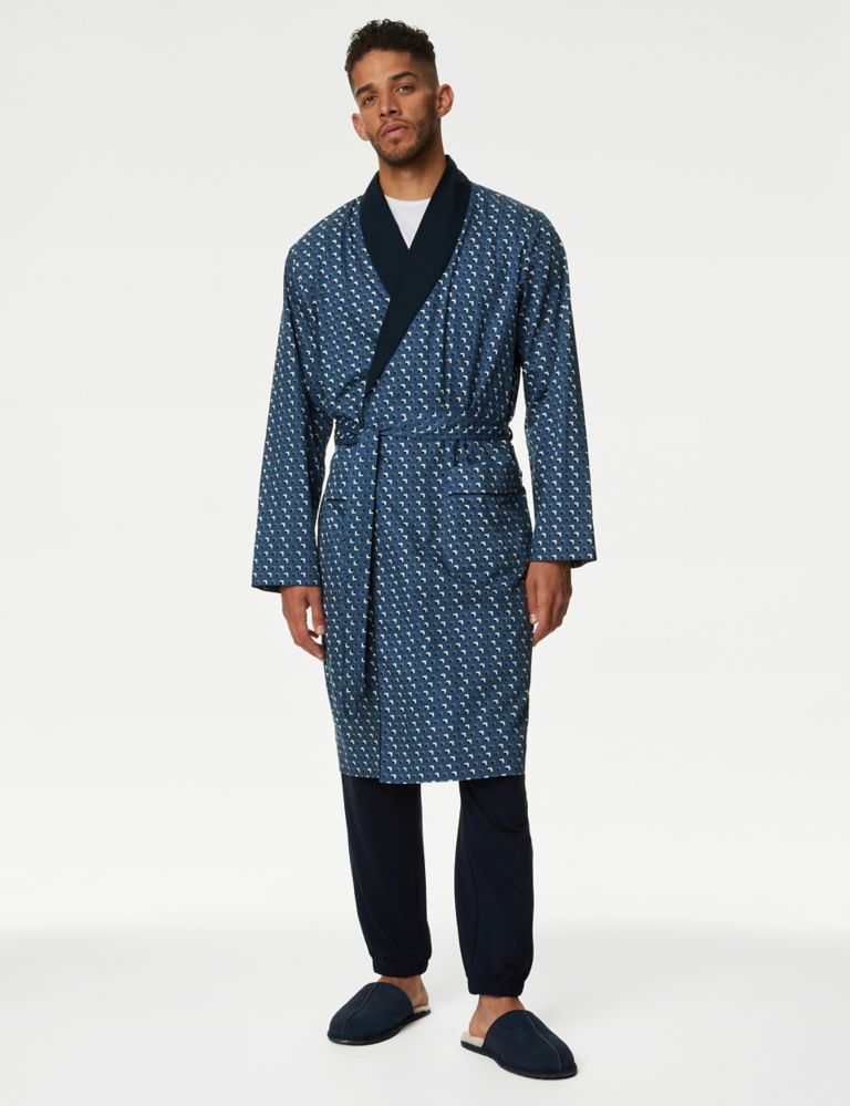 Cotton Rich Geometric Print Dressing Gown 1 of 5