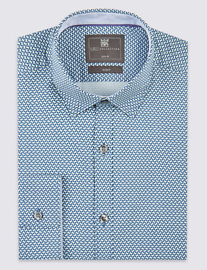 Cotton Rich Geometric Print Slim Fit Stretch Shirt Image 2 of 6