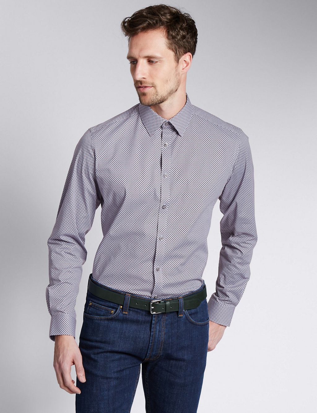 Cotton Rich Geometric Print Tailored Fit Stretch Shirt 3 of 6