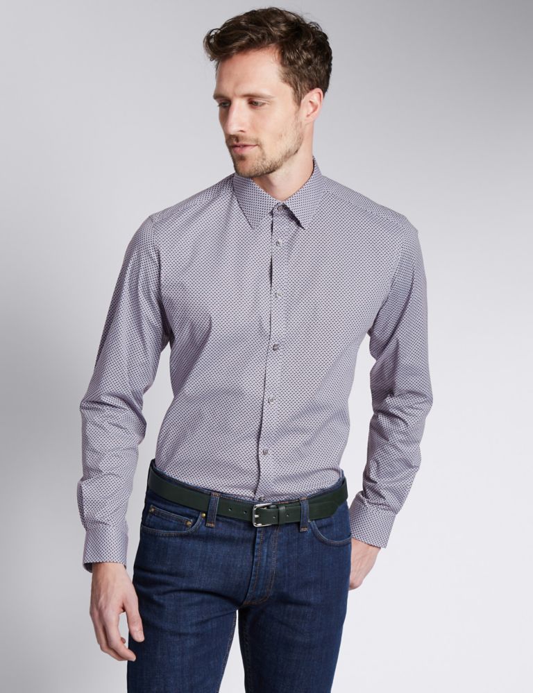 Cotton Rich Geometric Print Tailored Fit Stretch Shirt 1 of 6