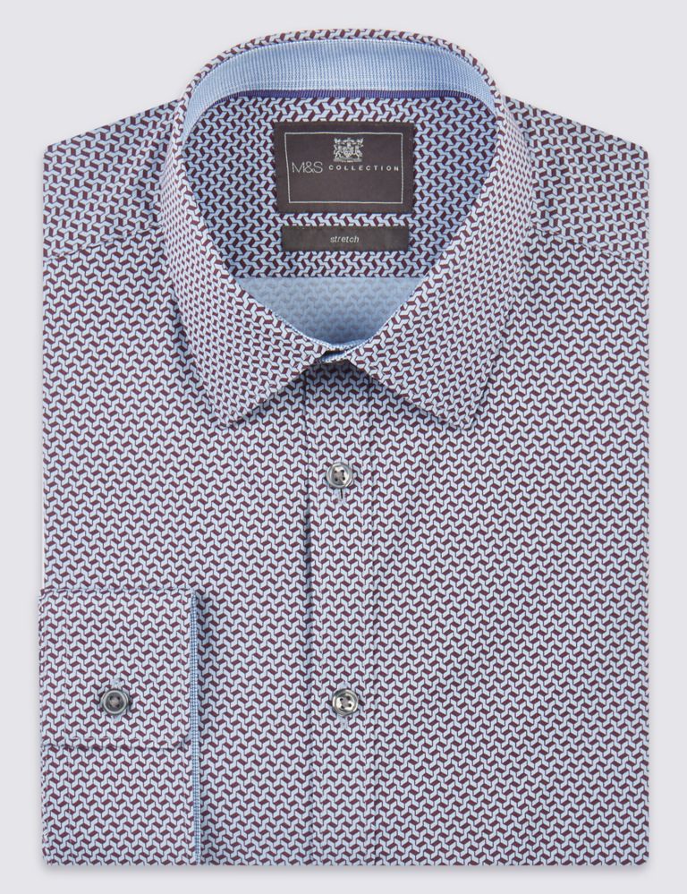 Cotton Rich Geometric Print Tailored Fit Stretch Shirt 2 of 6