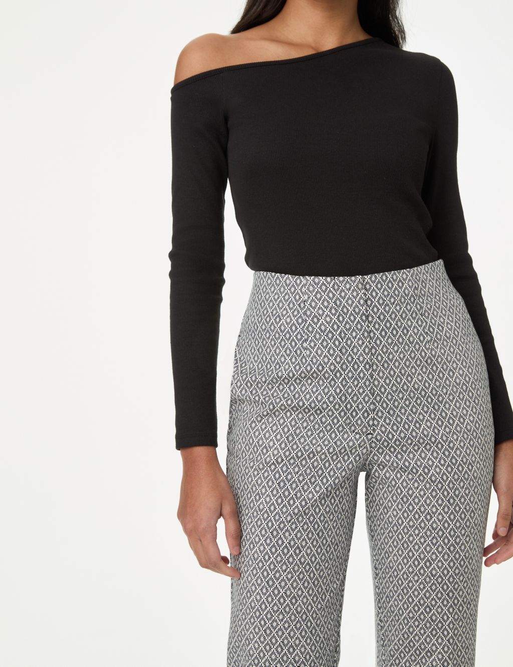 Cotton Rich Geometric Slim Fit Cropped Trousers 3 of 5