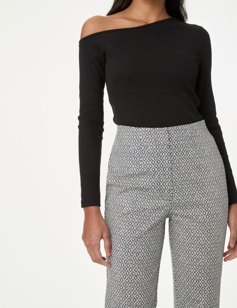 Cotton Rich Geometric Slim Fit Cropped Trousers 1 of 5