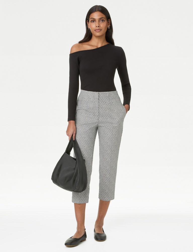 Cotton Rich Geometric Slim Fit Cropped Trousers 3 of 5