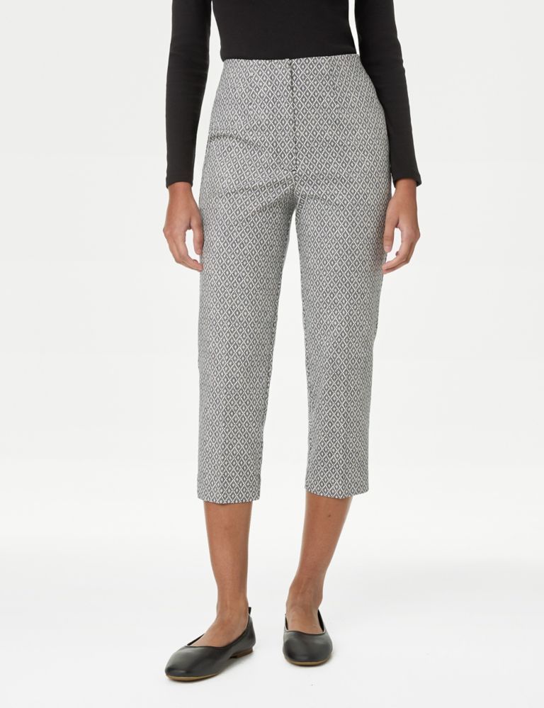 Cotton Rich Geometric Slim Fit Cropped Trousers 4 of 5