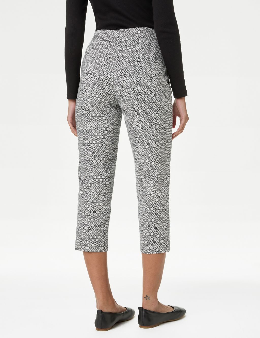 Cotton Rich Geometric Slim Fit Cropped Trousers 5 of 5