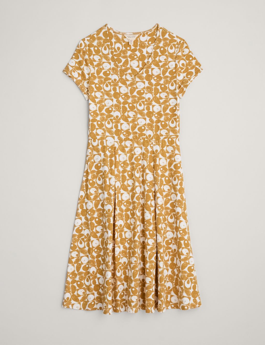Cotton Rich Geometric V-Neck Waisted Dress 1 of 4