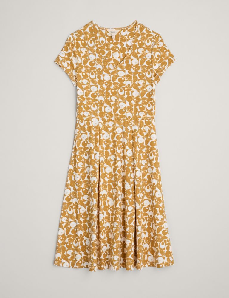 Cotton Rich Geometric V-Neck Waisted Dress 2 of 4