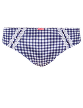 Cotton Rich Gingham Checked Brazilian Knickers Image 2 of 3