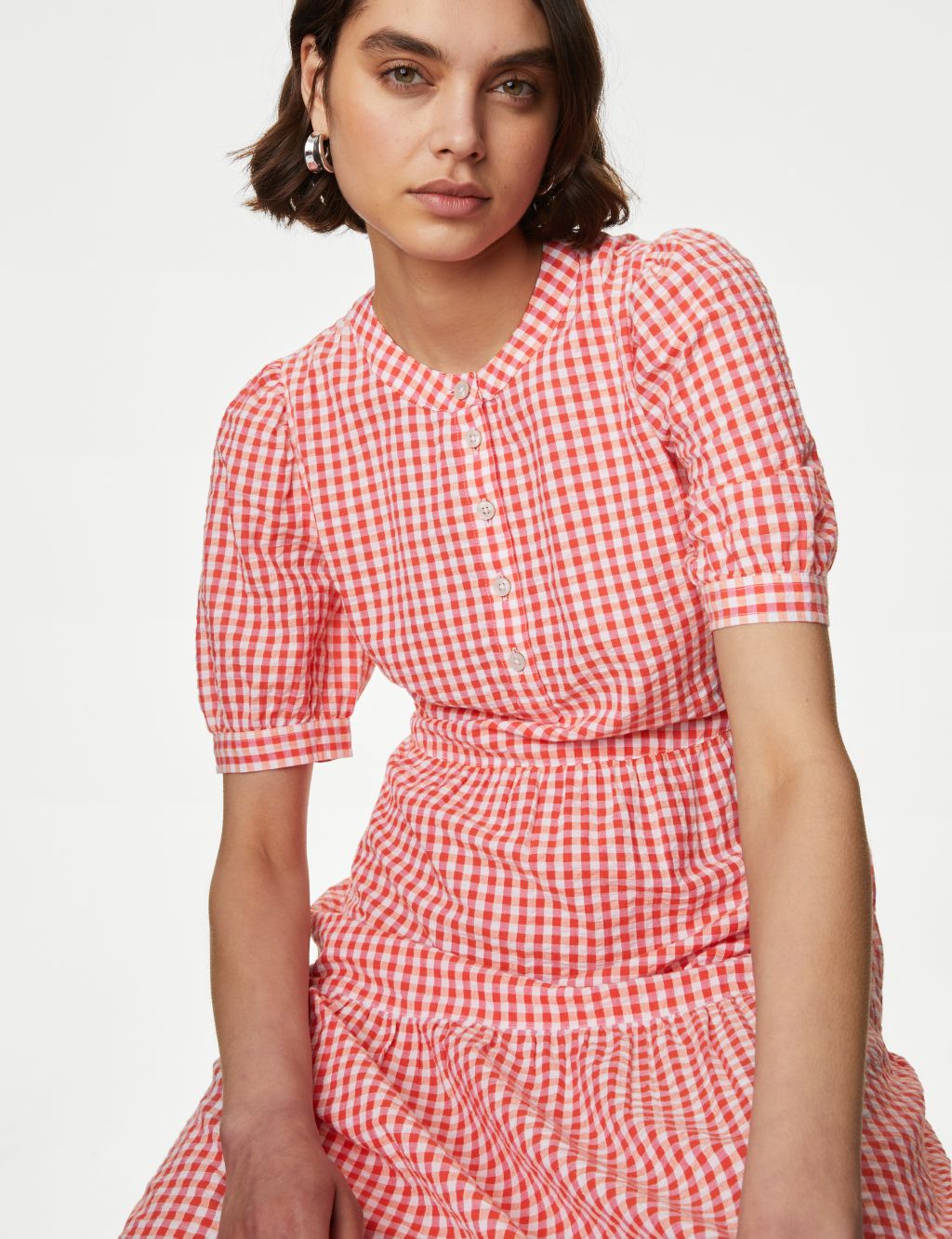 Cotton Rich Gingham Midi Tiered Dress 2 of 4