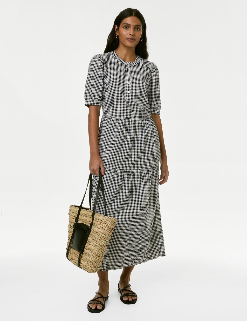 Cotton Rich Gingham Midi Tiered Dress 2 of 5