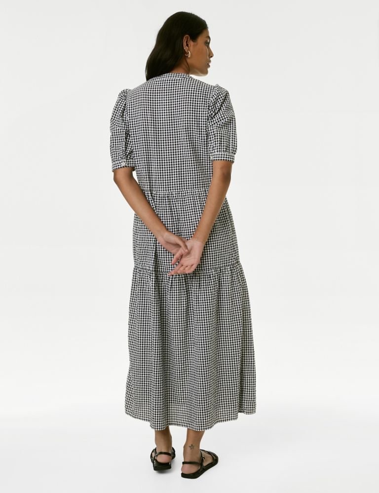 Cotton Rich Gingham Midi Tiered Dress 4 of 5