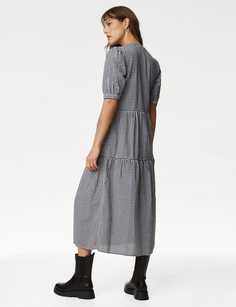 Cotton Rich Gingham Midi Tiered Dress 5 of 5