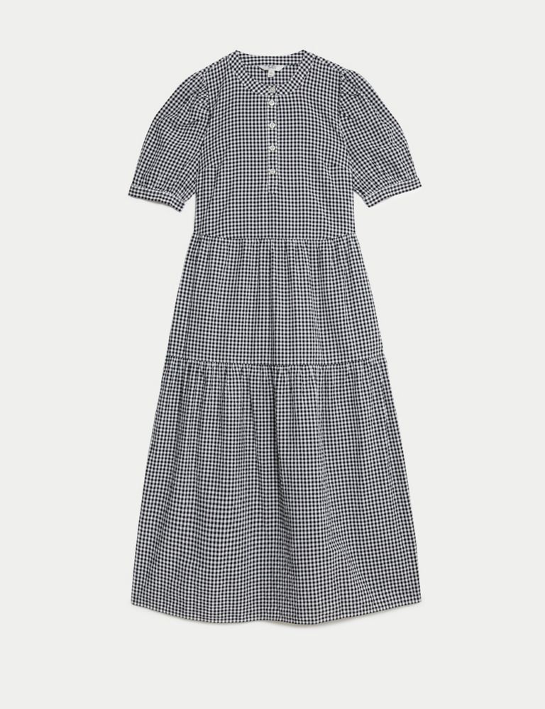 Cotton Rich Gingham Midi Tiered Dress 2 of 5