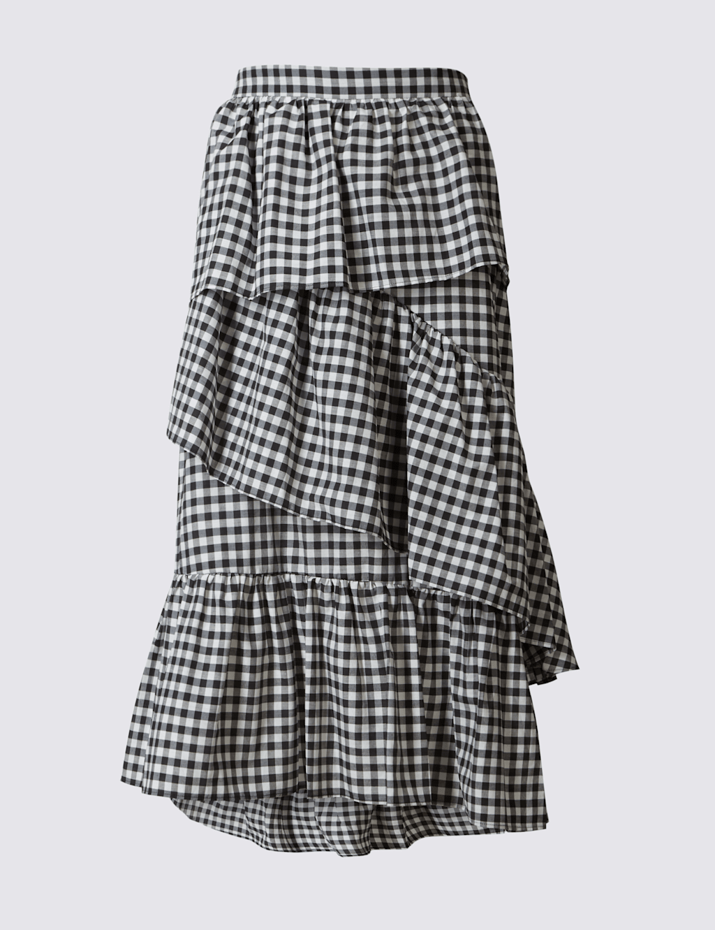 Cotton Rich Gingham Ruffle A-Line Midi Skirt 2 of 5