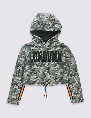 Cotton Rich Girls' Camouflage Print Hooded Top (5-16 Years) Image 2 of 5