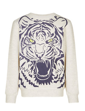 Cotton Rich Glow in the Dark Tiger Sweat Top (5-14 Years) Image 2 of 4