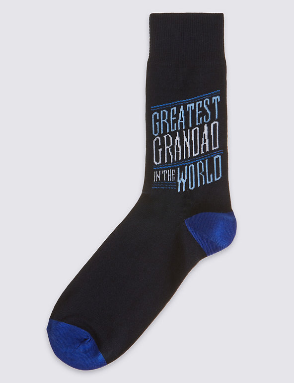 Cotton Rich Greatest Granddad in the World Slogan Socks Image 1 of 1