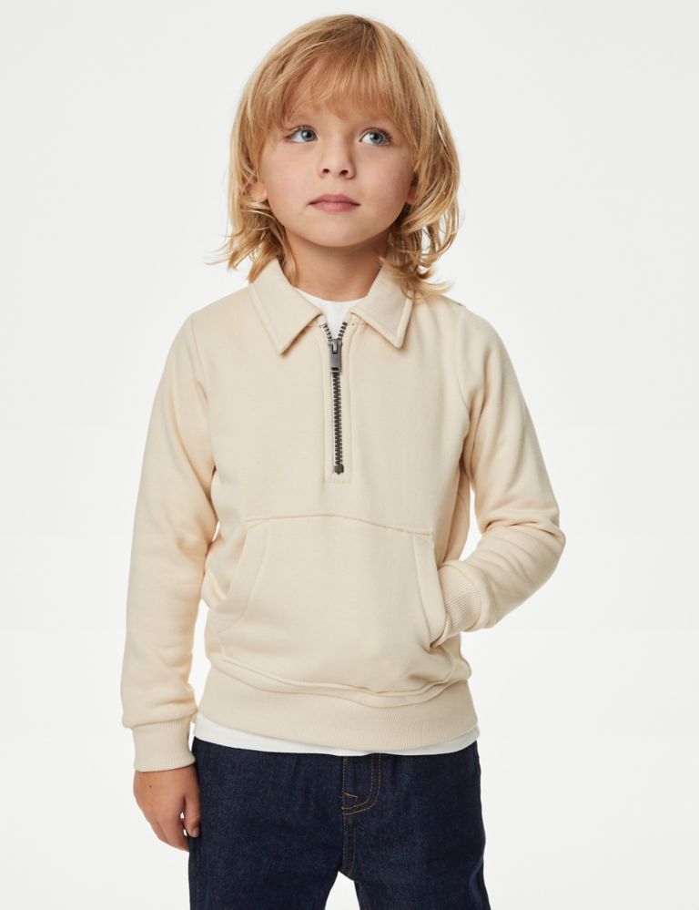 Cotton Rich Half Zip Striped Sweatshirt (2-8 Yrs) 1 of 4