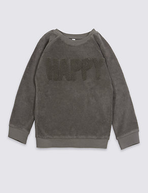 Cotton Rich Happy Towelling Sweatshirt (3 Months - 7 Years) Image 2 of 3