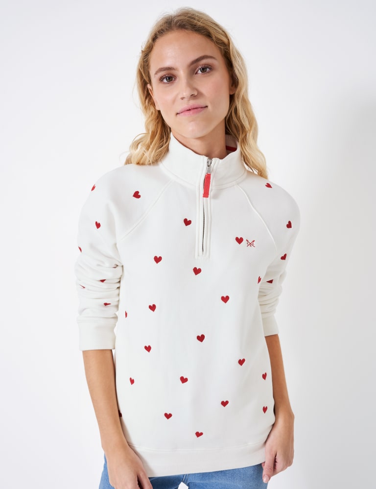 Heart embroidered zip funnel sweatshirt cheap
