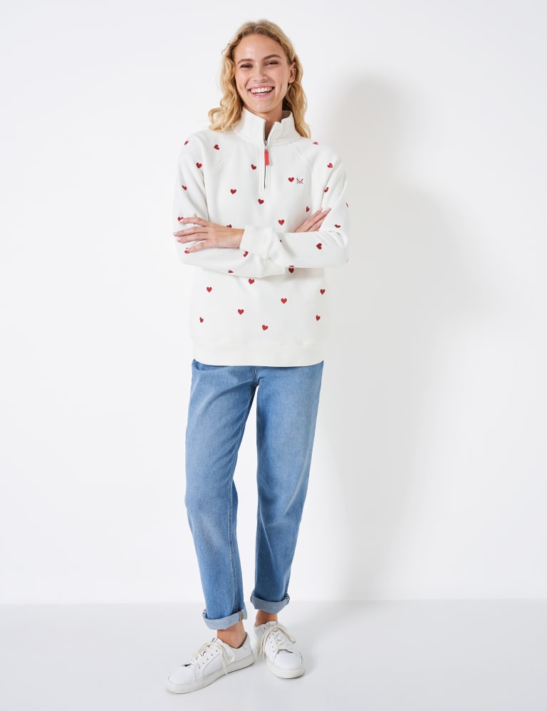 Heart embroidered new arrivals zip funnel sweatshirt