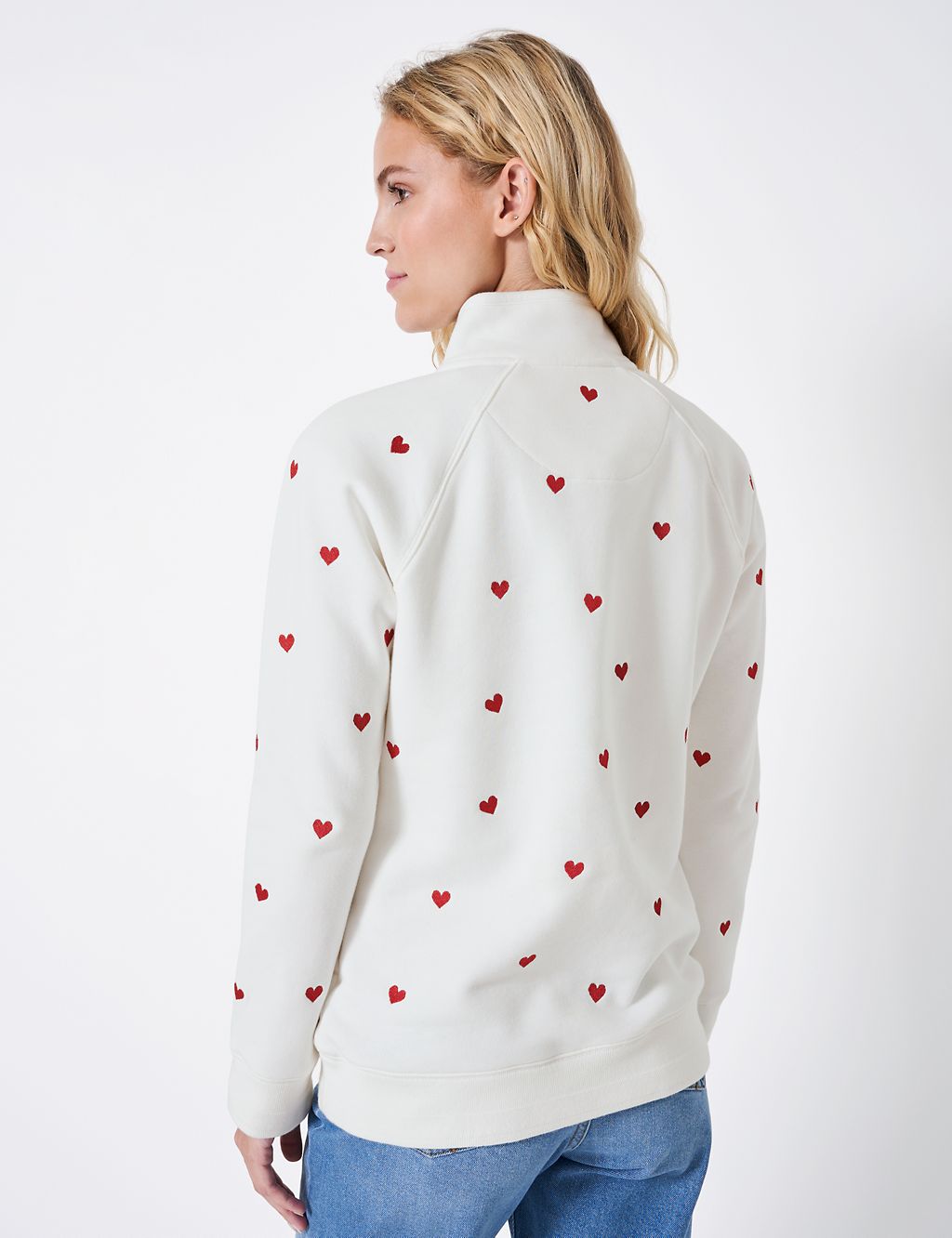 Cotton Rich Heart Embroidery Half Zip Sweatshirt 4 of 5