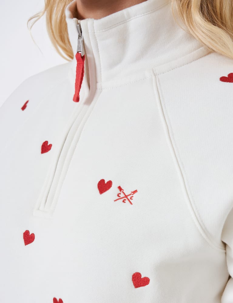 Cotton Rich Heart Embroidery Half Zip Sweatshirt Crew Clothing M S