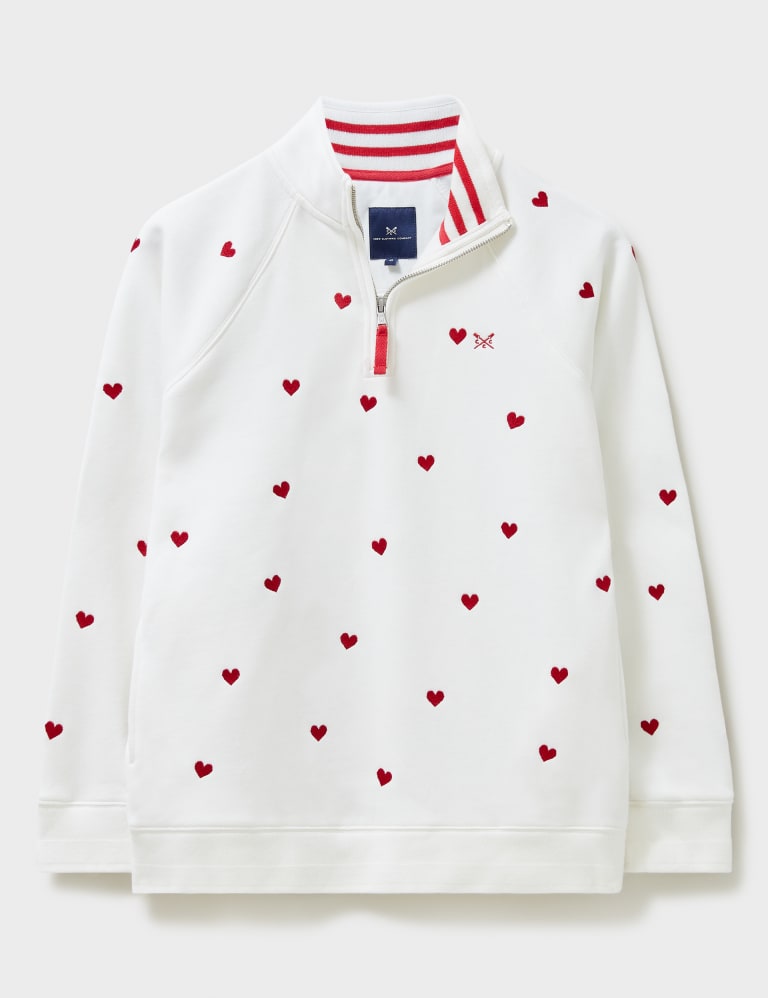 Cotton Rich Heart Embroidery Half Zip Sweatshirt Crew Clothing M S