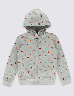 Cotton Rich Heart Print Hooded Top (1-7 Years) Image 2 of 3
