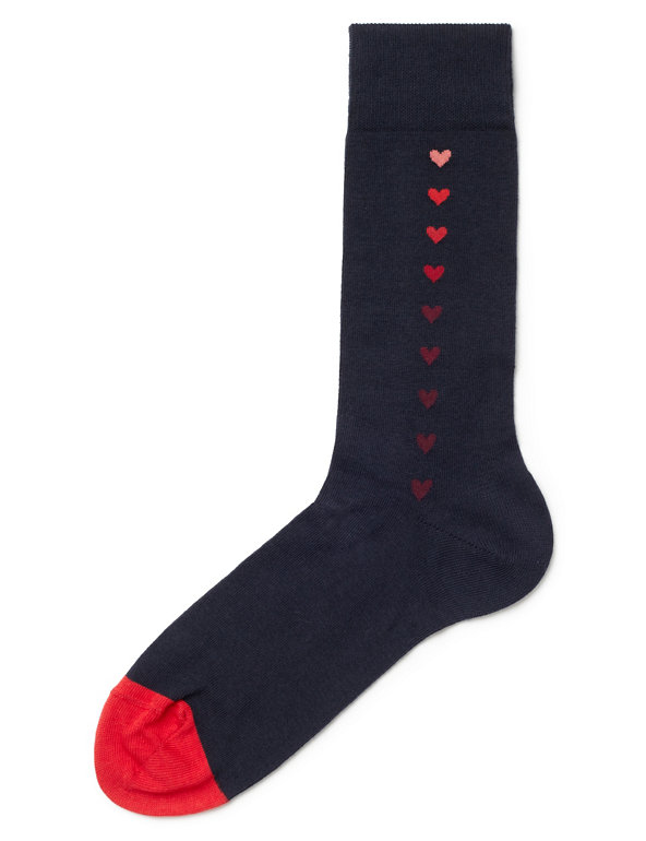 Cotton Rich Heart Print Socks Image 1 of 1