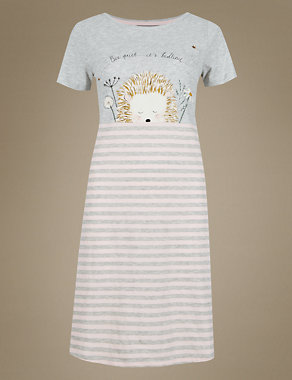 Cotton Rich Hedgehog Striped Short Nightdress Image 2 of 3