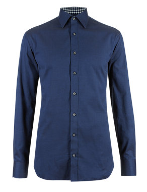 Cotton Rich Herringbone Shirt with Cashmere Image 2 of 5