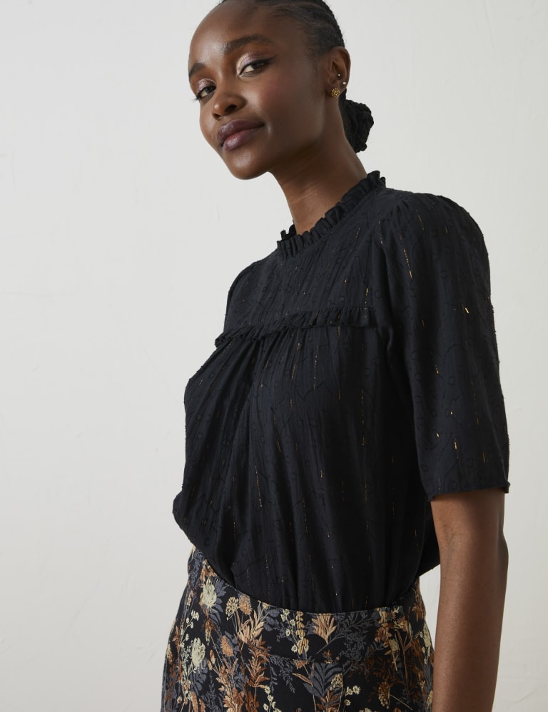 High neck new arrivals frill top