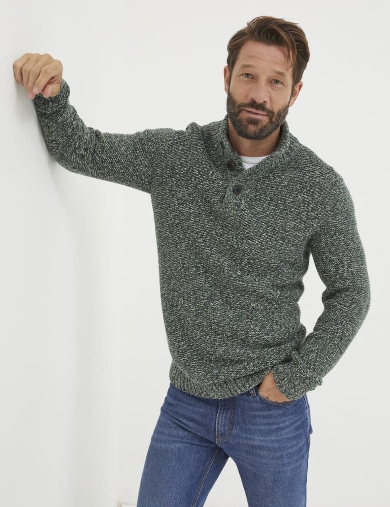 Cotton Rich High Neck Jumper with Wool