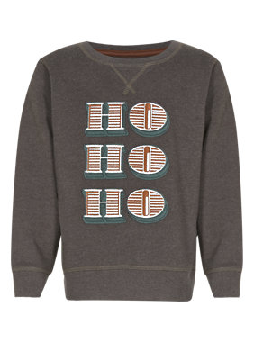 Cotton Rich Ho Ho Ho Embroidered Sweat Top (1-7 Years) Image 2 of 3