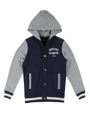 Cotton Rich Hooded Baseball Jacket (5-14 Years) Image 2 of 3