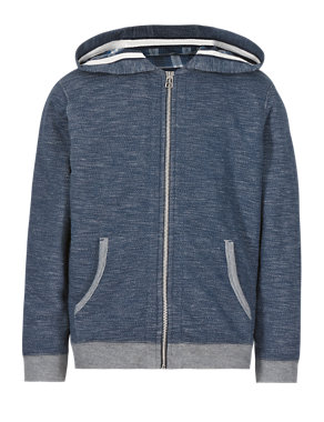 Cotton Rich Hooded Borg Lined Zip Through Sweatshirt (5-14 Years) Image 2 of 4