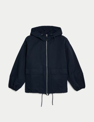 Cotton Rich Hooded Cropped Rain Jacket Image 2 of 6
