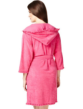 Cotton Rich Hooded Frill Trim Dressing Gown Image 2 of 4