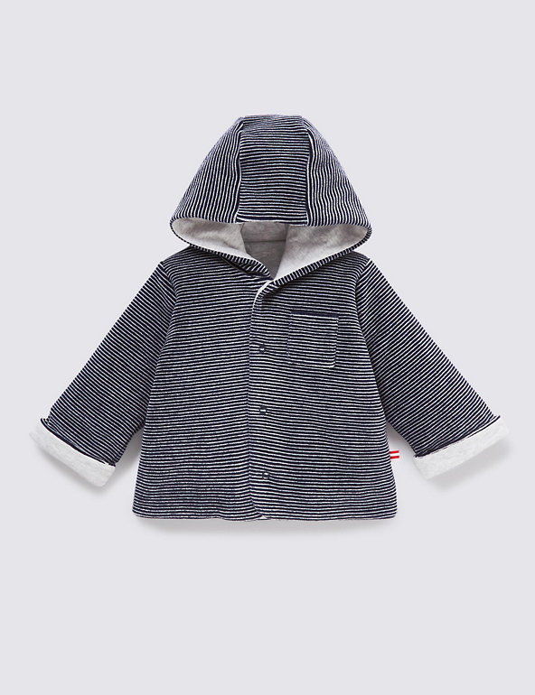 Cotton Rich Hooded Velour Striped Jacket Image 1 of 2