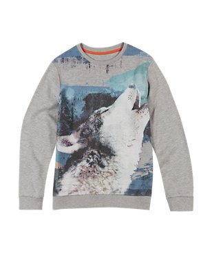 Cotton Rich Howl Wolf Print Sweatshirt (5-14 Years) Image 2 of 3