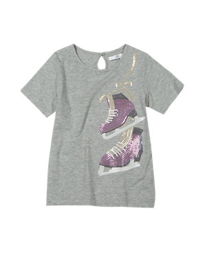 Cotton Rich Ice Skates Sequin Embellished T-Shirt (1-7 Years) Image 2 of 3